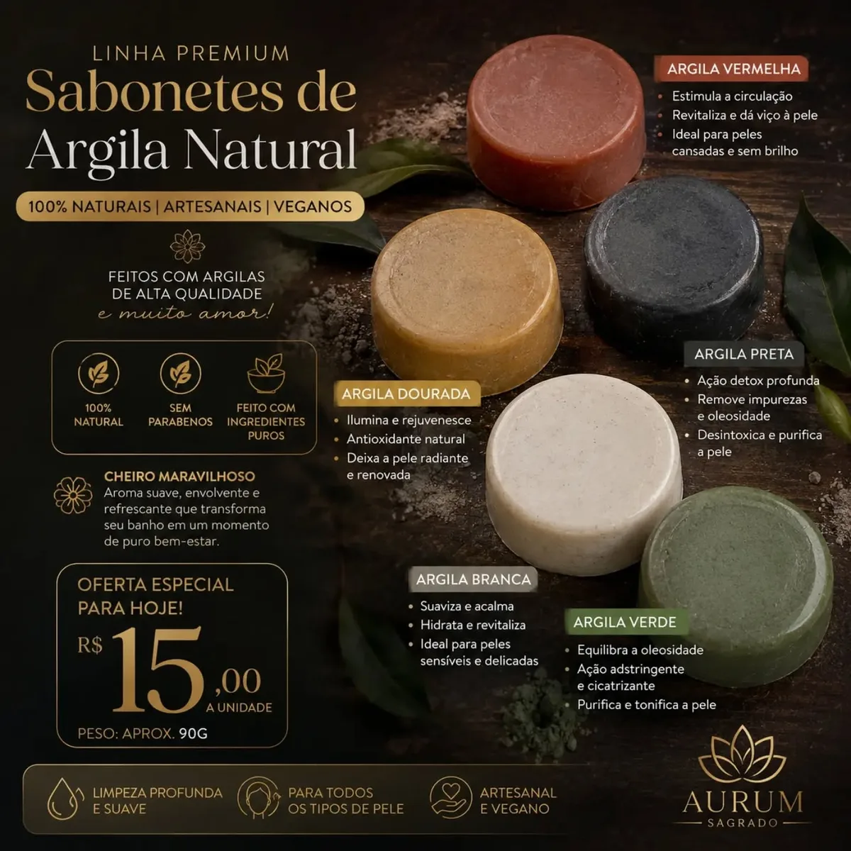 Linha de Sabonetes de Argila Natural