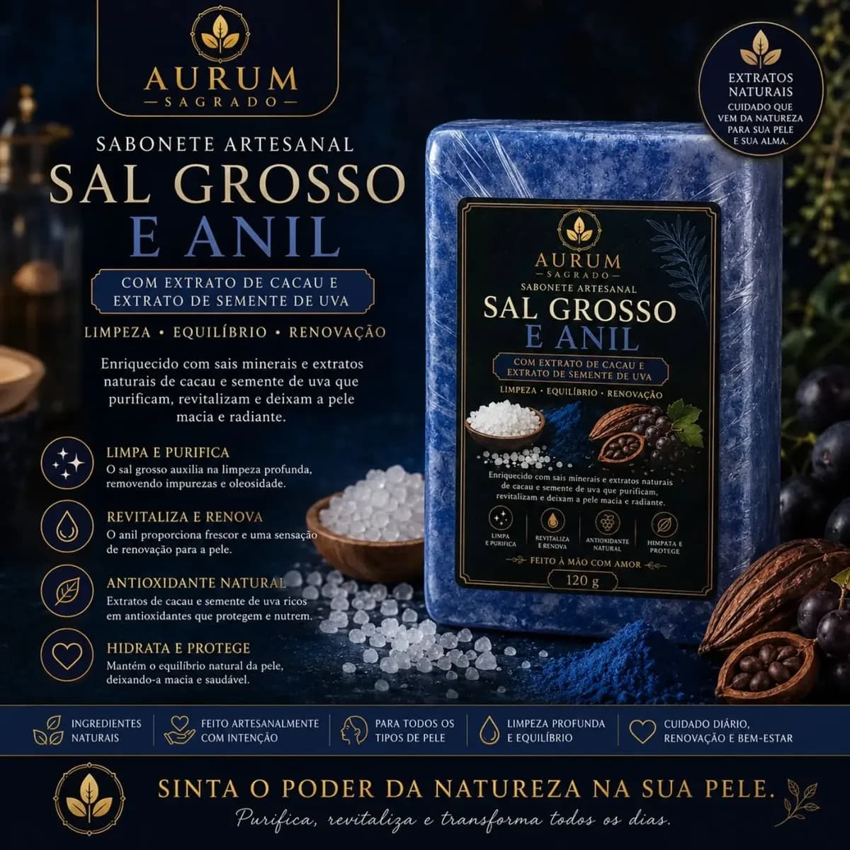 Sabonete de Sal Grosso e Anil